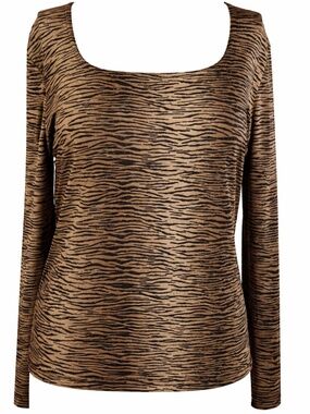 Western Connection Zebra Print Top Size S Brown Black Animal Print Stretch